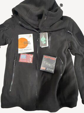 GOTO31 Heated Jacket XS With Battery Pack Black Fleece Hooded Multiple Pockets